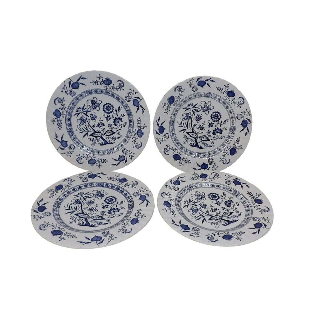 J&G Meakin Blue Nordic Dinner Plates Set of 4 Blue Onion Scalloped Ironstone 10"
